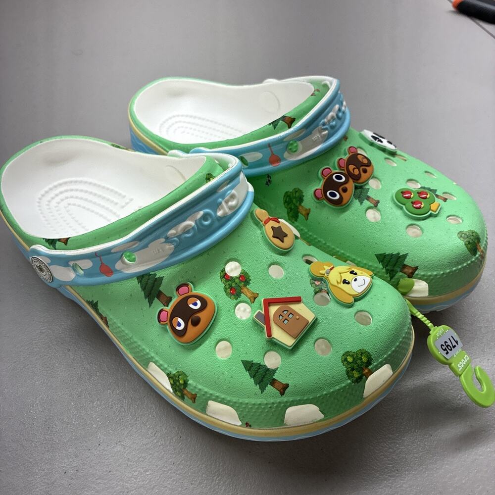 Crocs Animal Crossing Classic Clog Unisex Kids US size J4 Green Blue White